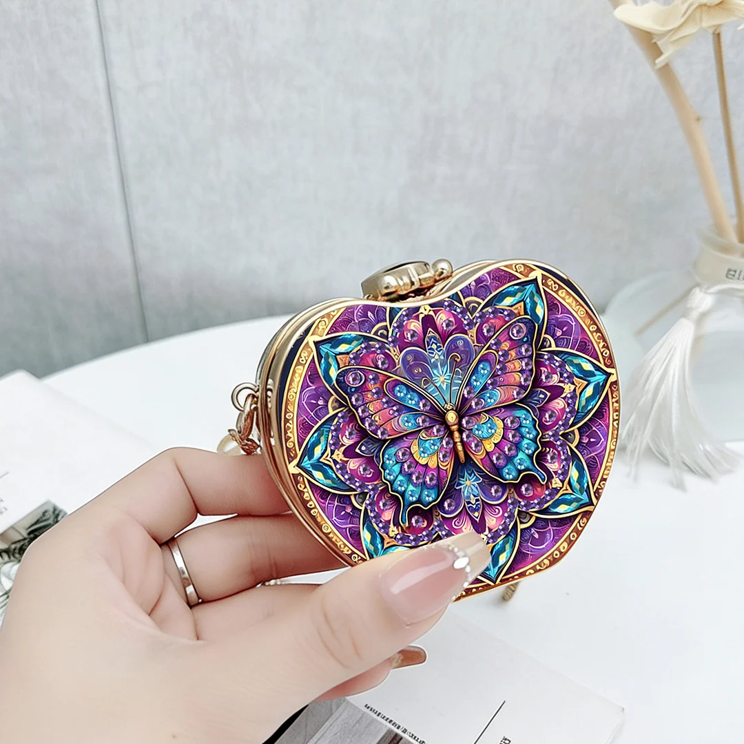 Butterfly B DIY Acrylic Love Diamond Art Painting Card Case Wallet with Chain Small Diamond Painting Crossbody Bag for Adults Women Girls Gift