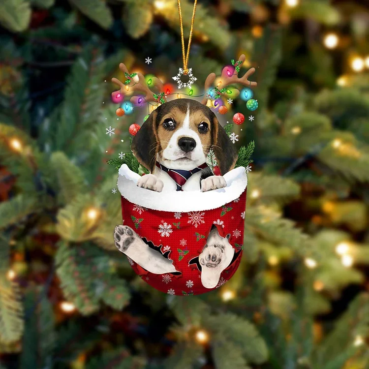 Beagle In Snow Pocket Christmas Ornament trabladzer