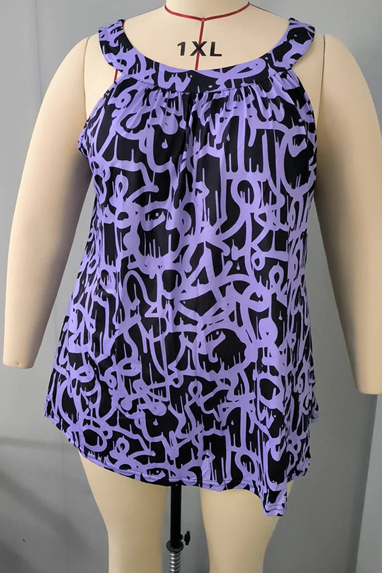 Plus Size All Over Print Round Neck Casual Tank Top  Flycurvy [product_label]