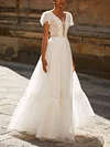 Lace Split-Joint Short Sleeves Wedding Maxi Dress