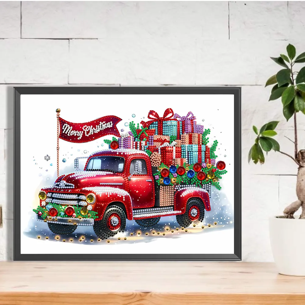 Diamond Painting - Partial Special Shaped Drill - Christmas Classic Car(Canvas|40*30cm)