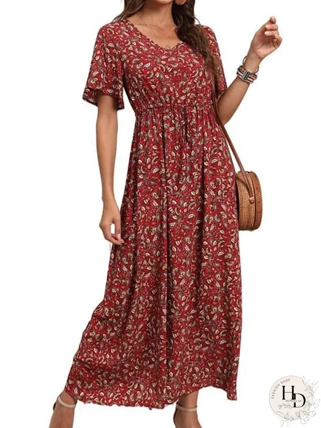 Casual Dress Swing Dress Floral Dress Long Dress Maxi Dress Black Blue Royal Blue Short Sleeve Floral Print Spring Summer V Neck Loose Fit S M L XL XXL 3XL for Women