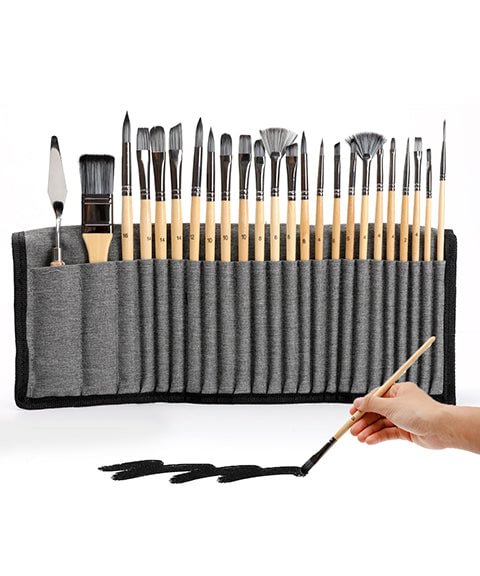24 Pcs Professional Paint Brush Set With Natural Wood Handles-Himinee.com