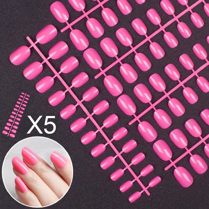 5 Sets Of 24 Pieces Per Unit Round Colored False Nails Tips Full Cover 10 Size Fake Nails For DIY Acrylic Press On Nail Tips-Nail Inspo