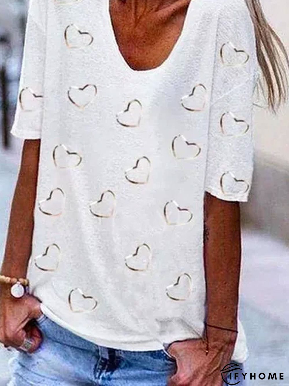 Crew Neck Casual Cotton-Blend T-shirt | IFYHOME