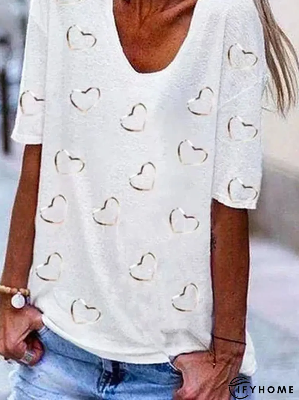 Crew Neck Casual Cotton-Blend T-shirt | IFYHOME