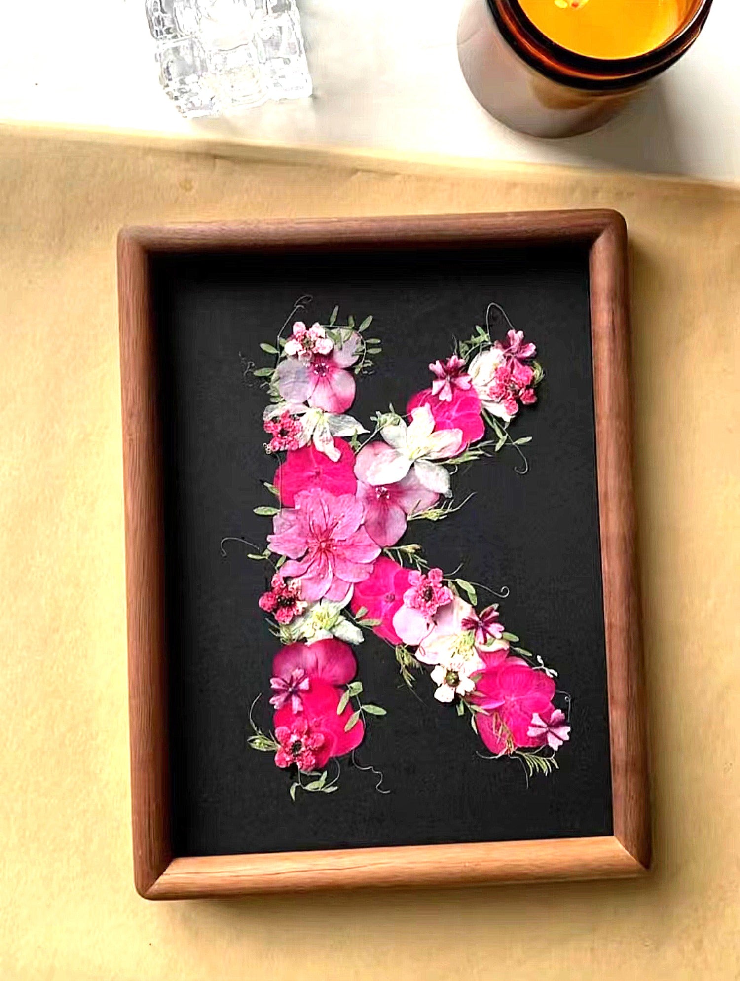 9x12" handcrafted Pressed Flowers Letter K Floral Pressing Plants Preserved