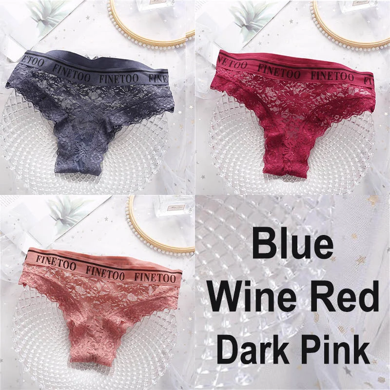 3PCS/Set Lace Panties Women Sexy Underwear Briefs Floral Lace Female Underpants Solid Color Intimate Lingerie Woman Panties M-XL