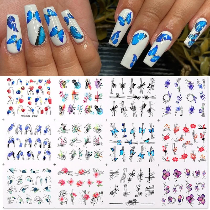 12pcs Valentines Manicures Love Letter Flower Transfer Stickers For Nails Inscriptions Nail Art Decoration Water Sliders Tips