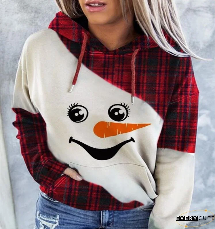 Women's Snowman Contrast Color Long Sleeve Tie-Dye Hoodie