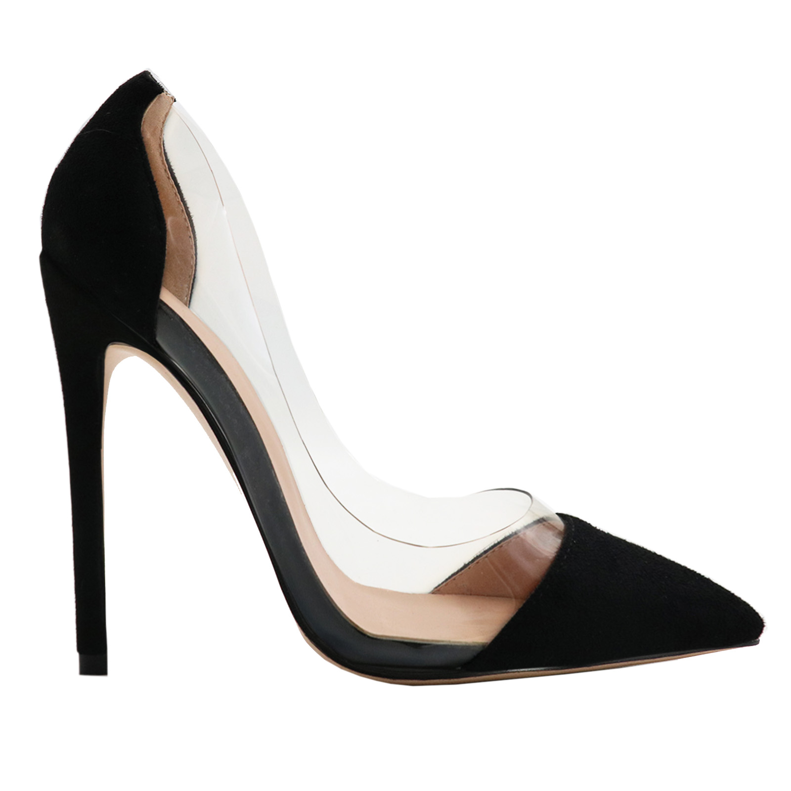 4.72" Transparent Splice Pumps Wedding Dating High Heels Black Suede-vocosishoes