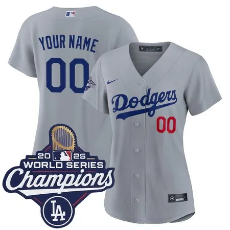 Women's Los Angeles Dodgers Custom Gray 2025 World Series Champions Home Limited Jersey