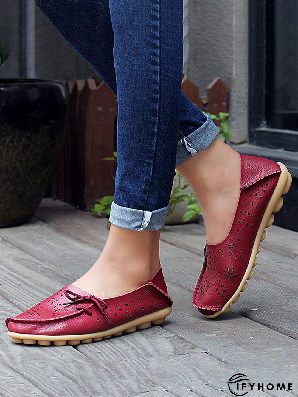 Cowhide Hollow Lace-up Portable Shoes | IFYHOME