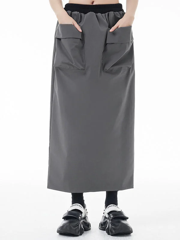 Urban Grey High Waisted Pockets Split-Back A-Line Skirt