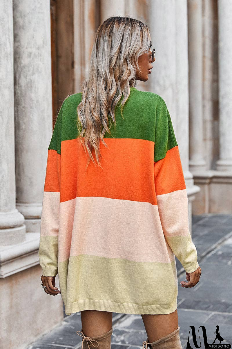 MidiSono - Color Block Open Front Cardigan