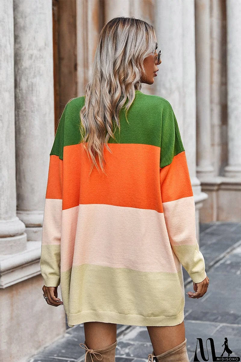 MidiSono - Color Block Open Front Cardigan