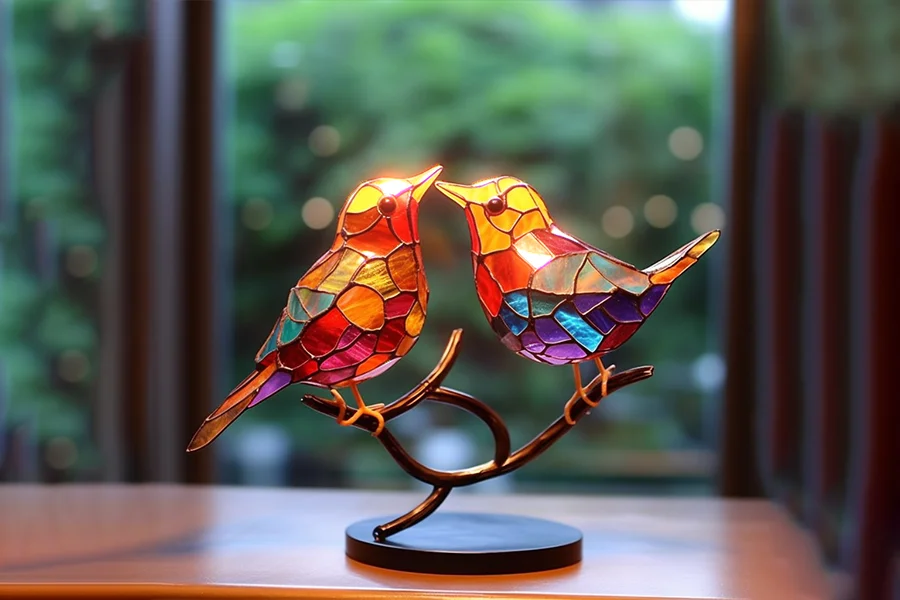 Trabladzer Stained Glass Birds On Branch Desktop Ornaments 1999 0042