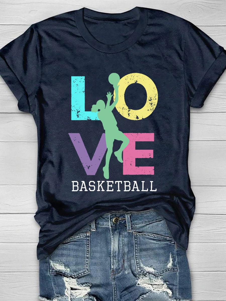 Love Basketball Print Short Sleeve T-Shirt