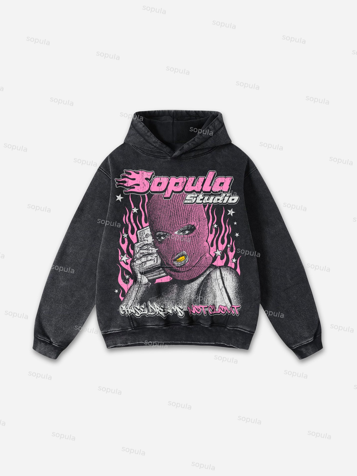 Sopula Masked Bandit Flame Character Graphic Washed Hoodie