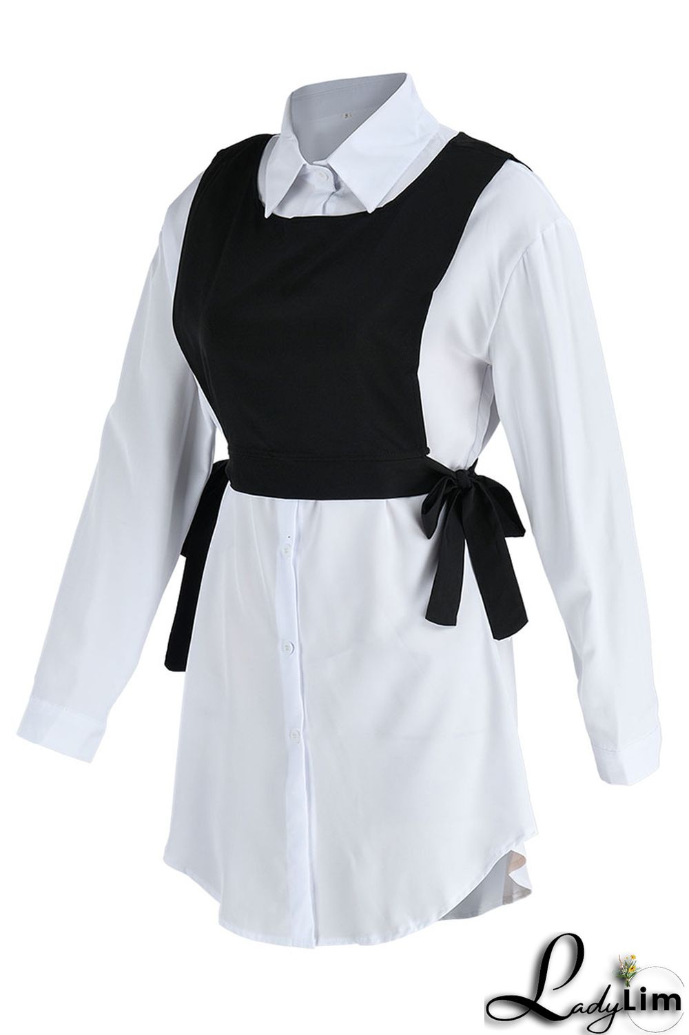 Light Blue Casual Simplicity Solid Patchwork Buckle Turndown Collar Long Sleeve Two Pieces