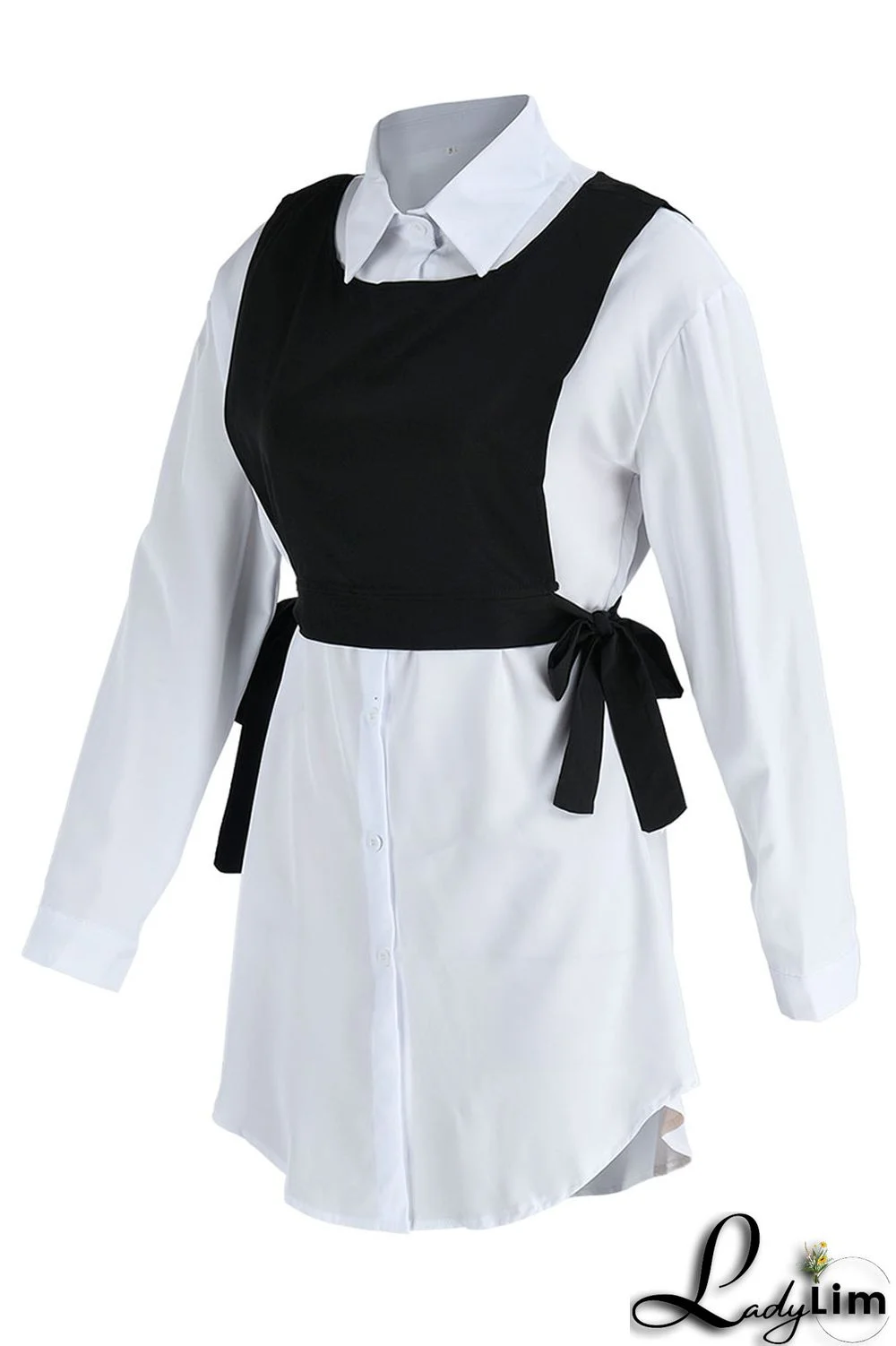 Light Blue Casual Simplicity Solid Patchwork Buckle Turndown Collar Long Sleeve Two Pieces