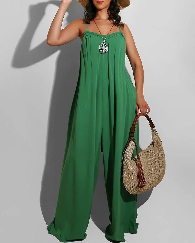 Women's Solid Color Casual Suspender Jumpsuit