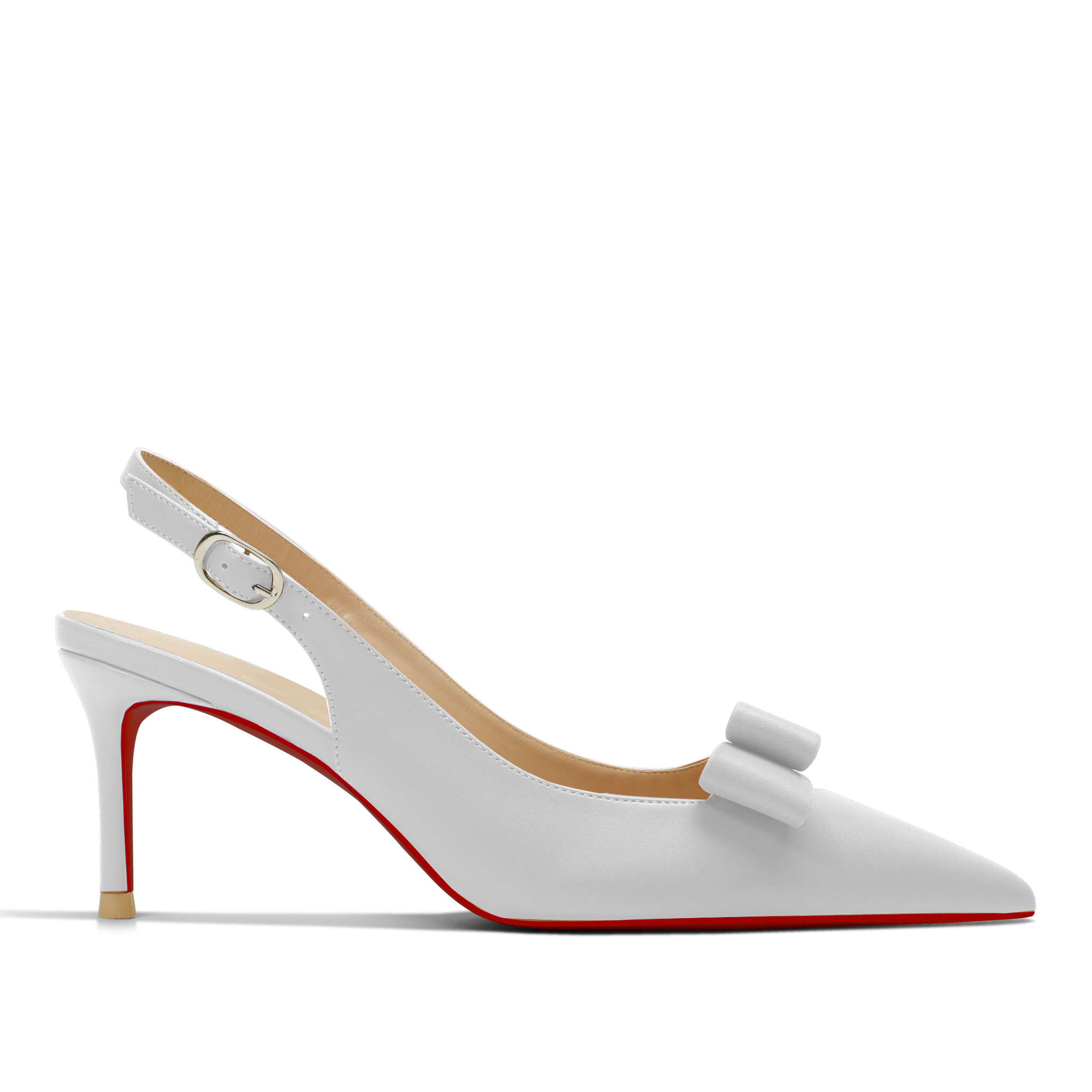 65mm Women's Pointed Toe Kitten Heels Bow-Knot Slingback Pumps Red Bottom Matte Sandals-MERUMOTE