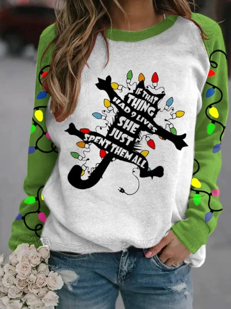 Wearshes Christmas Electric Shock Cat Print Sweatshirt