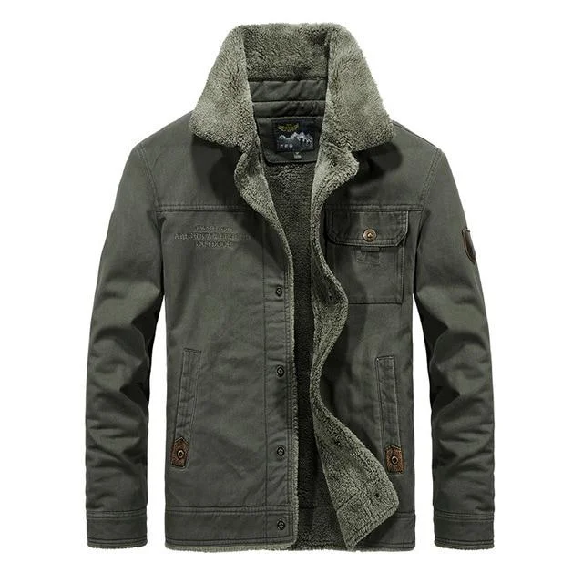 Men Brand Bomber Jacket  Autumn Winter Thick Warm Military Jacket Men Fur Collar Plus Size 6XL Fleece Coat Jaqueta Masculina | EGEMISS