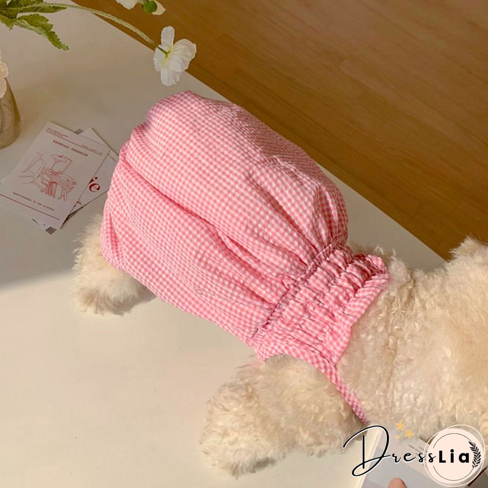 Teddy Plaid Camisole Dog Summer Thin Home Clothes Pet Pomeranian Breathable Clothes Puppy Onesie With Hat Pet Products