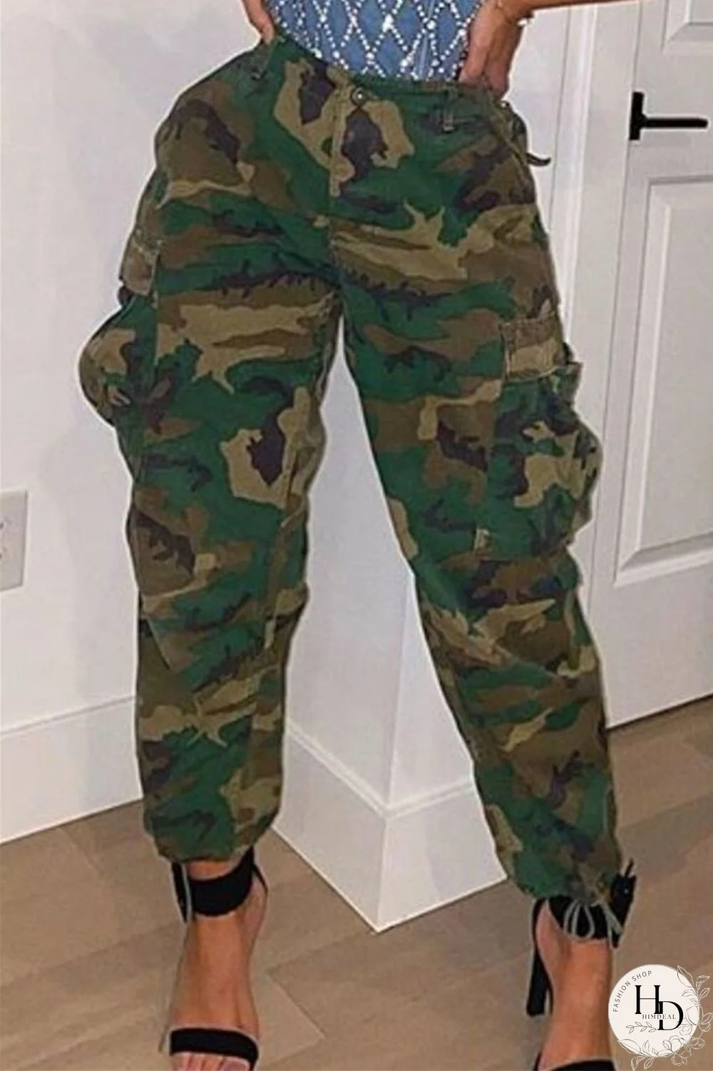 Army Green Street Print Buttons Regular Bottoms