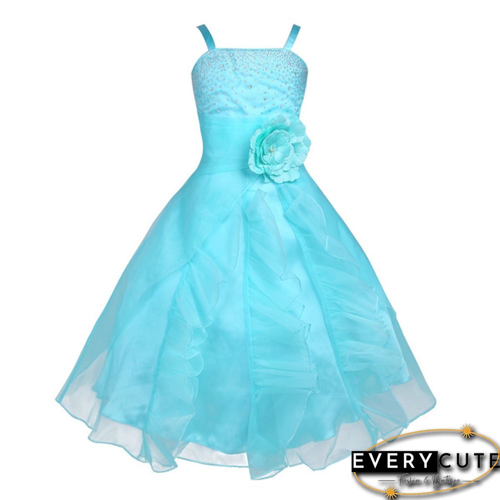 Girls Sleeveless Organza Dress Birthday Wedding Party Princess Prom Dresses