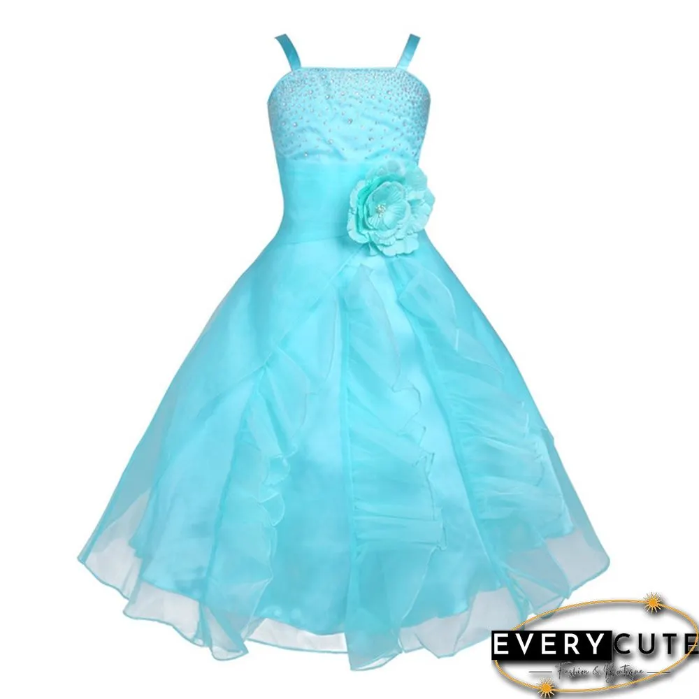 Girls Sleeveless Organza Dress Birthday Wedding Party Princess Prom Dresses