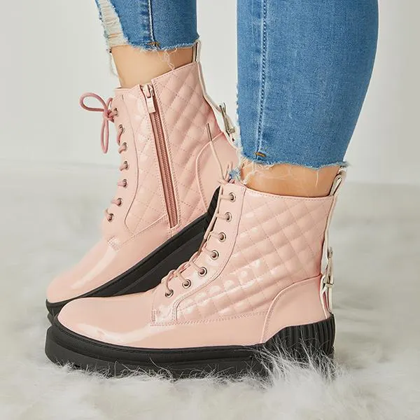 Women Vintage Motorcycle Mid Heel Platform Boots