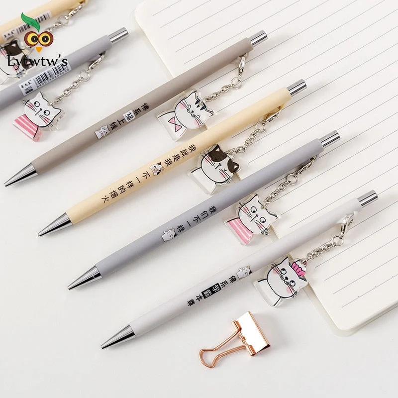 1 Piece Lytwtw's Cute Cartoon Cat Pendant Press Automatic Mechanical Pencil School Office Supplies Student Stationery Gift