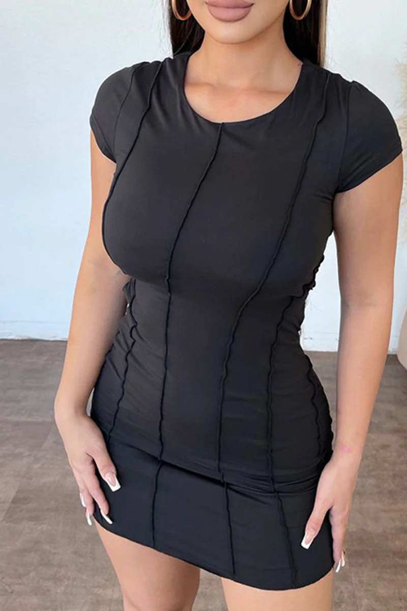 Sexy Solid Bandage Split Joint Backless O Neck One Step Skirt Dresses