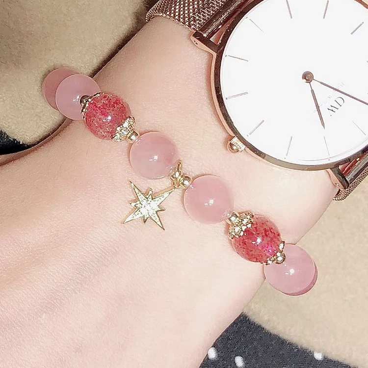 Strawberry Quartz Transit Star and Moon Bracelet KERENTILA