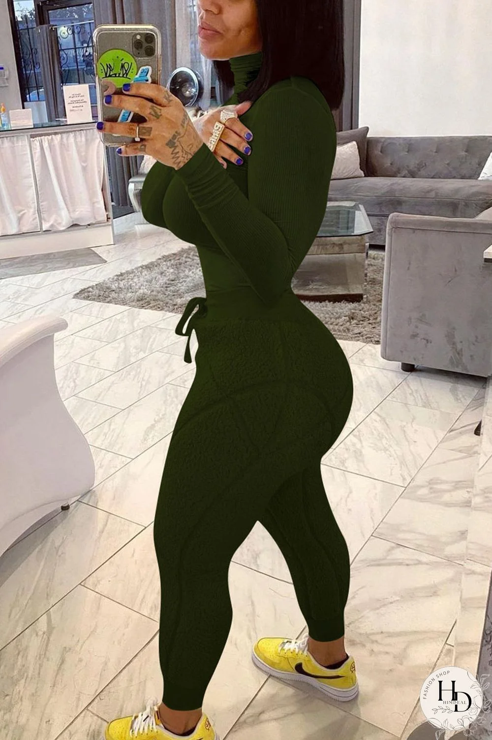 White Street Solid Turtleneck Long Sleeve Two Pieces