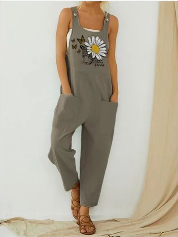 Vintage Abstract Print Ladies Suspender Jumpsuit