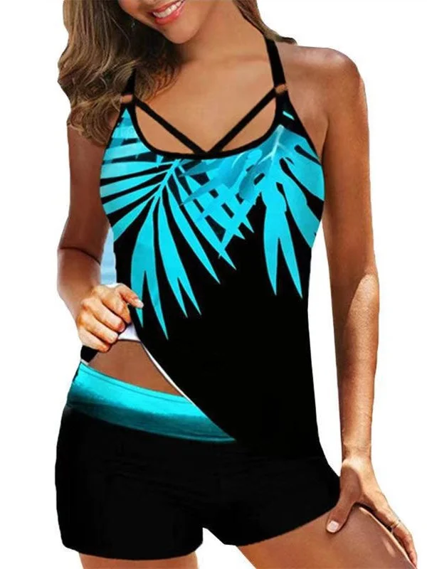 Women Sleeveless U-neck Graphic Tankini Swimwear