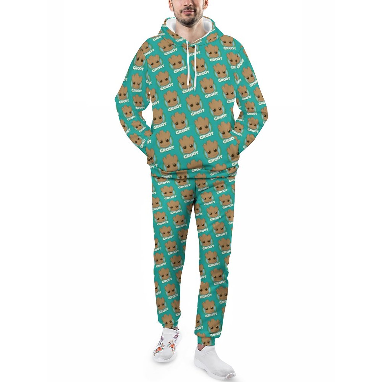 Guardians Of The Galaxy Baby Groot Face Men's Tracksuit 2 Piece Hoodie Sweatsuit Sets Guys Casual Jogging Athletic Suits