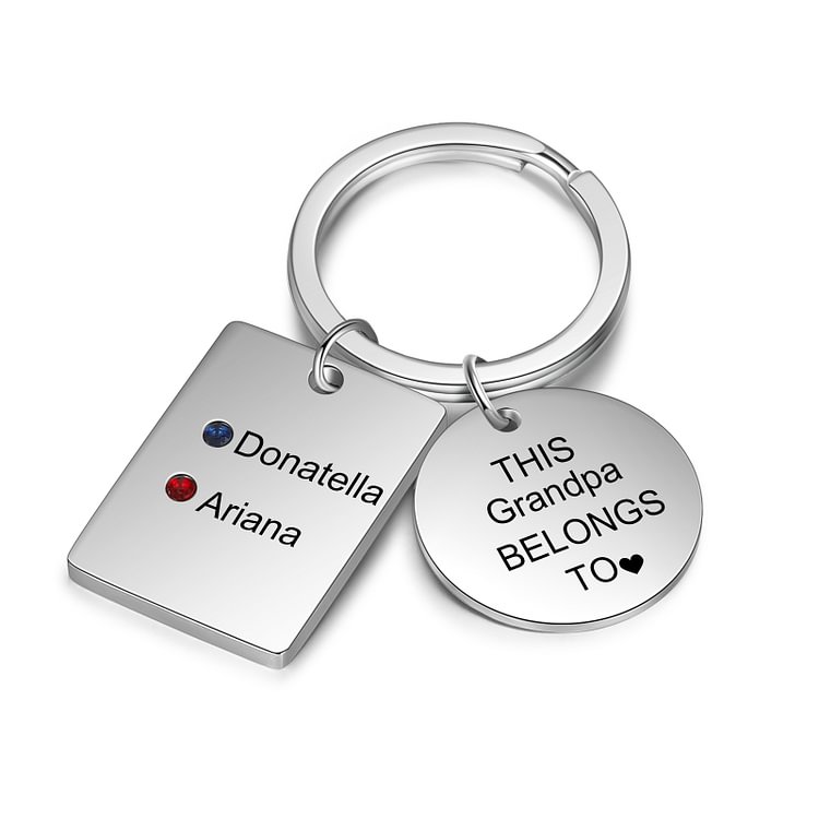 Personalized Keychain with Engraved 2 Names and 2 Birthstones