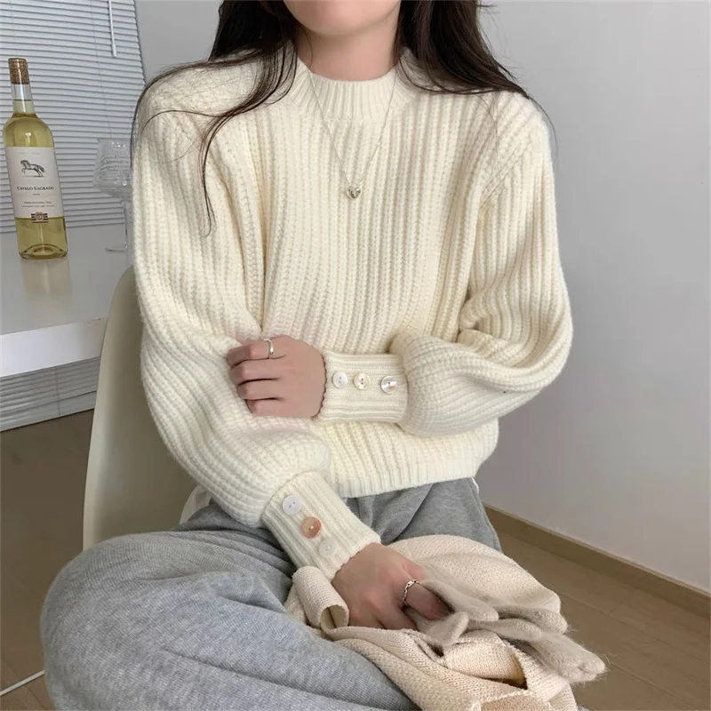 Toloer Toloer Wind Round Collar Sweater Female Autumn Dong Korean Wear Soft Waxy Loose Lazy Wind Bottom Sweater Jacket-Outfit Ideas