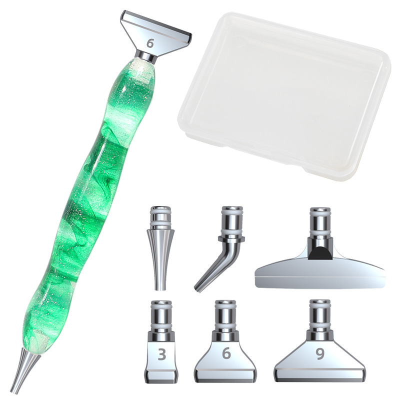 

5D Resin Diamond Painting Pen with 6 Metal Tips Storage Box (Green), 501 Original