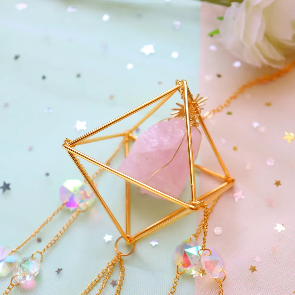 Crystal Light Catchers Wind Chime Sunlight Trap Windchimes Jewelry (Pink)