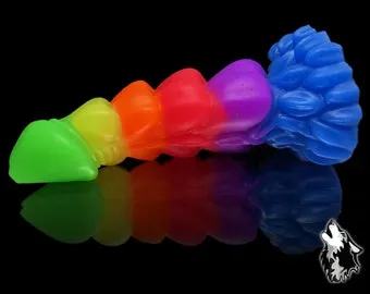 FlirtyDawg-Fantasy Rainbow Dragon Dildo 10 inch - Platinum Silicone Body  Safe - Custom Adult Sex toy - Butt Plug