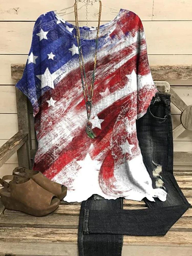 Independence Day New Flag Gradient Short Sleeve T-Shirt
