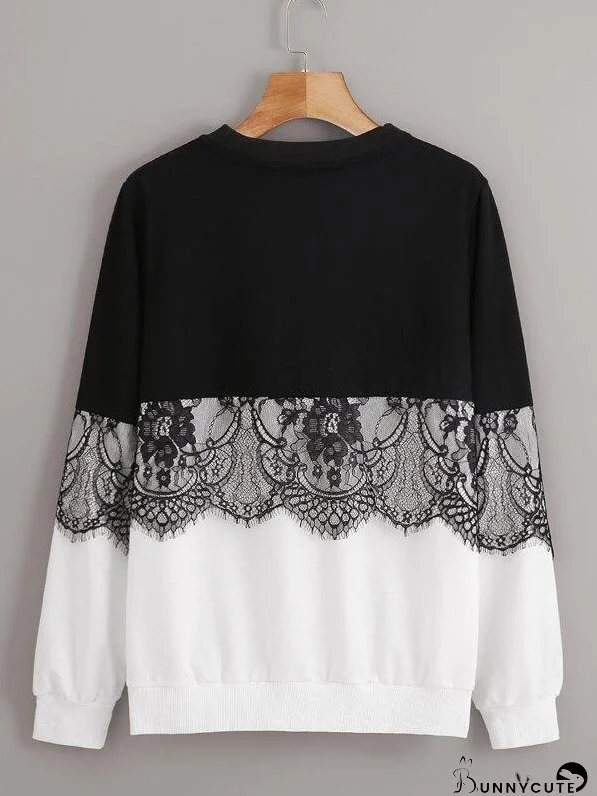Colorblock Contrast Lace Sweatshirt for Women