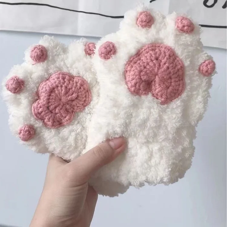 Kawaii Plush Half Finger Cat Claw Gloves