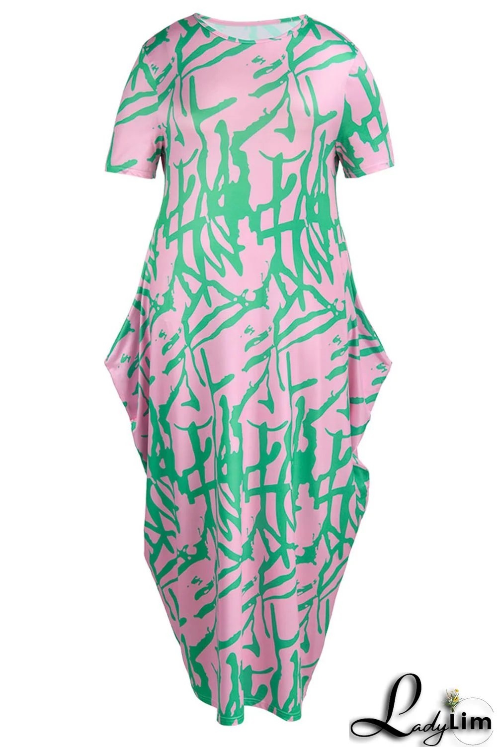 Black Fashion Casual Print Patchwork O Neck Long Dress Plus Size Dresses